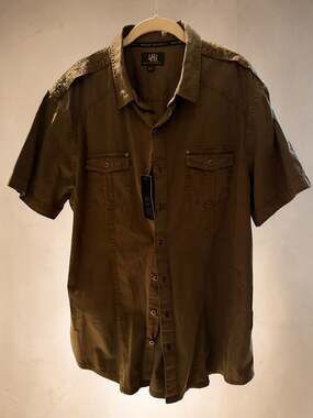 Rock & Republic Men's Short Sleeve Button Down Utility Cargo Shirt XXL Gn Gables